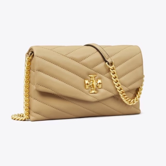 Tory Burch Kira Chevron Quilted Leather Chain Crossbody Bag Desert Dune - Picture 3 of 16